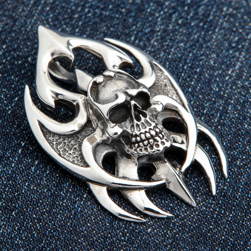 Stunning necklaces and pendants with amethyst gemstones for a calming effect-Heavy Gothic Blade 925 Sterling Silver Skull Biker Pendant