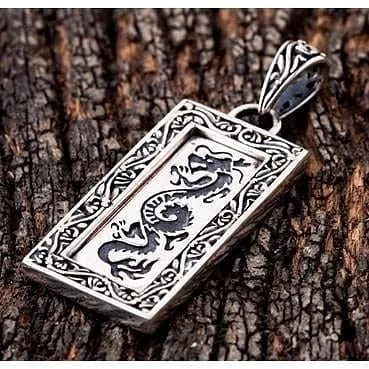 Beautiful necklaces and pendants with diamond-encrusted designs for maximum sparkle-Japanese Dragon Tag Sterling Silver Men's Biker Pendant