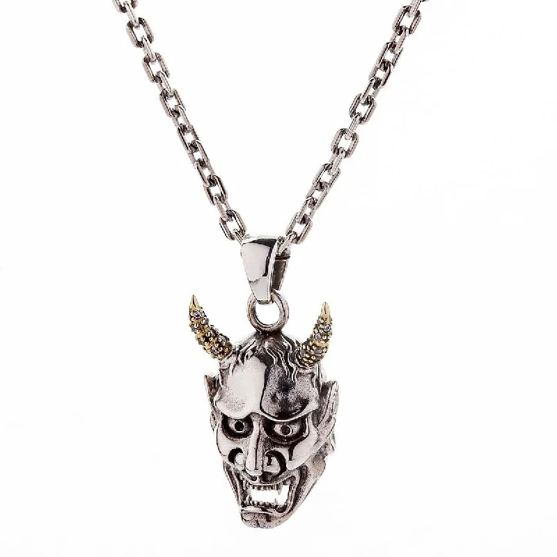 Stunning necklaces and pendants with ruby and diamond combinations for a luxurious effect-Japanese Hannya mask devil gothic skull pendant necklace