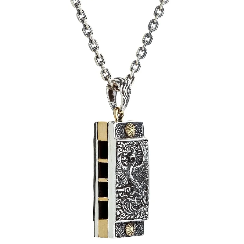 Stunning necklaces and pendants with chakra stones for healing and balance-Japanese Phoenix Sterling Silver Harmonica Pendant Necklace