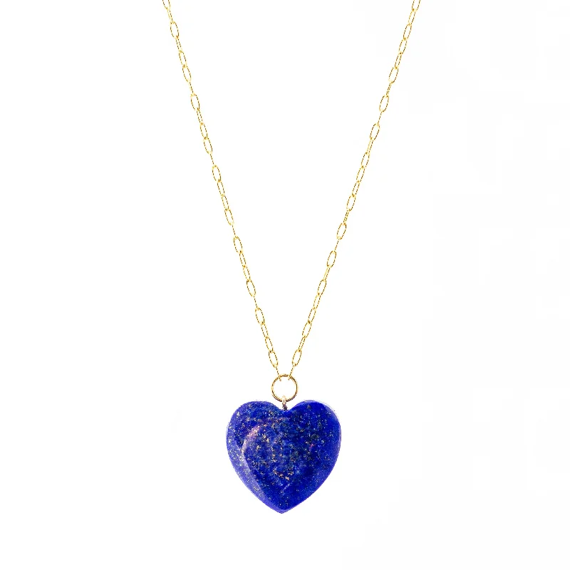 Personalized necklaces and pendants with name engravings for a custom touch-Lapis Lazuli Heart Pendant on Gold Chain