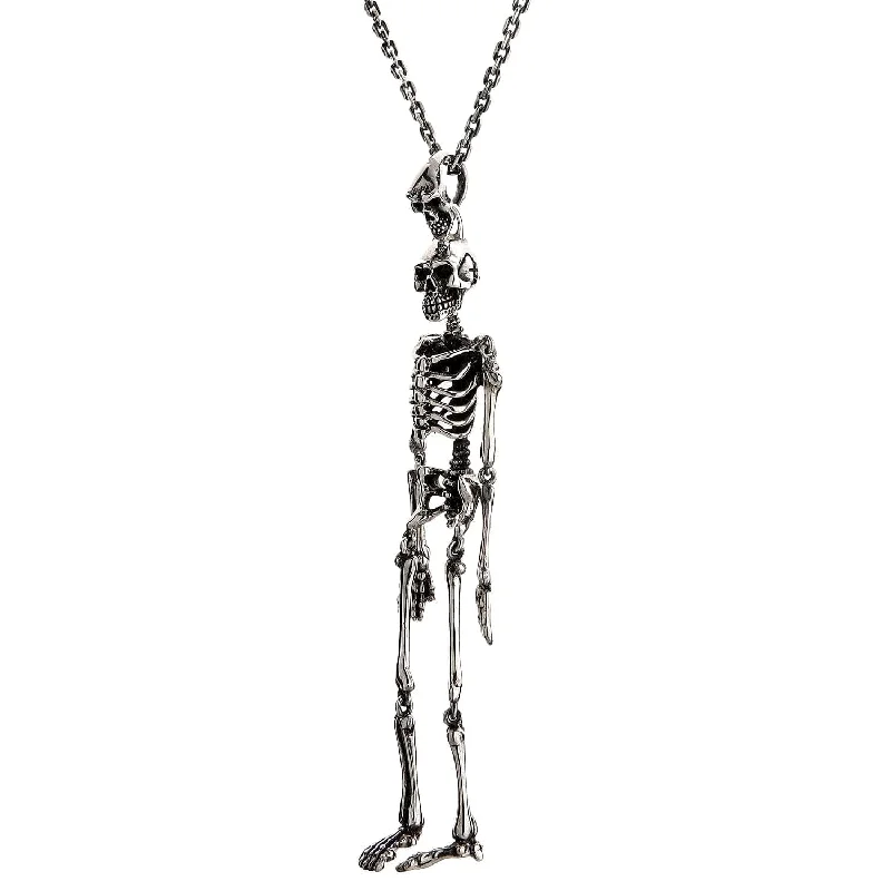 Best necklaces and pendants with floral designs for a feminine and elegant feel-Large Skeleton Skull Sterling Silver Biker Pendant Necklace