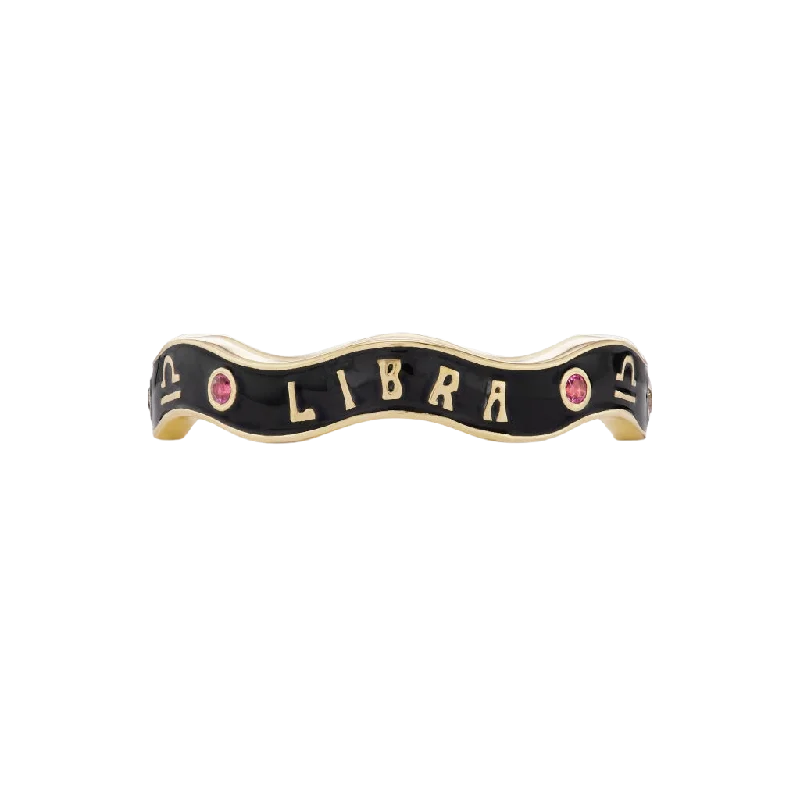 Best necklaces and pendants with heart-shaped lockets for a sentimental keepsake-Libra Zodiac Enamel Wave Band III