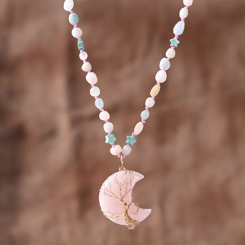 Simple necklaces and pendants with tiny charms for a delicate and casual vibe-Loving Moon Rose Quartz Necklace