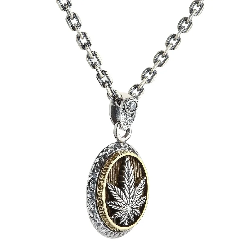 Personalized necklaces and pendants with name engravings for a custom touch-Marijuana Rasta Brass Sterling Silver Pendant Necklace