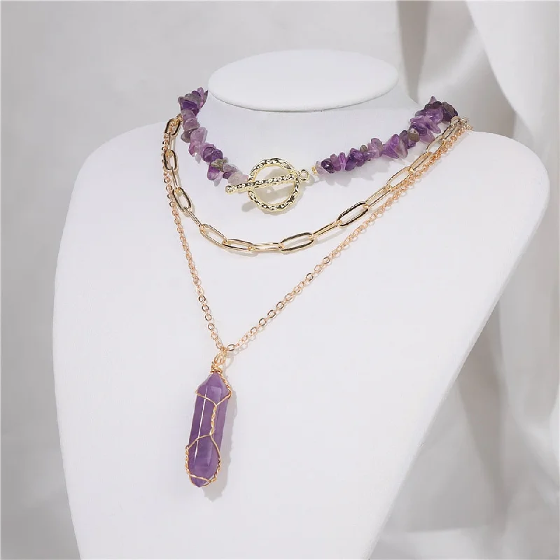 Necklaces and pendants with ocean-inspired designs for a refreshing, beachy feel-Multilayer Amethysts Column Necklace