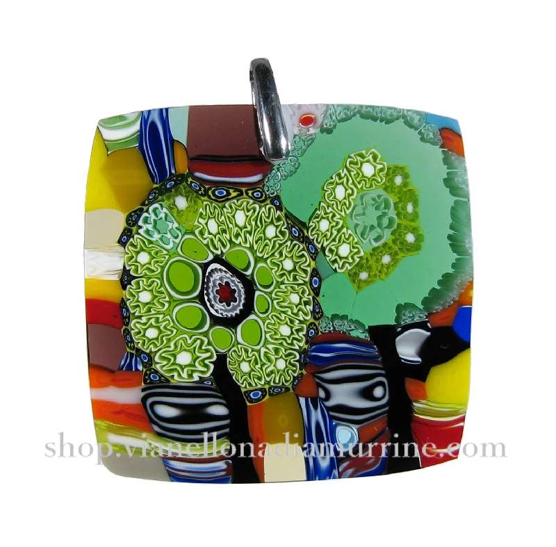 Beautiful necklaces and pendants with gemstone teardrops for an elegant effect-Murrina "Hundertwasser Trees" Murano glass square pendant