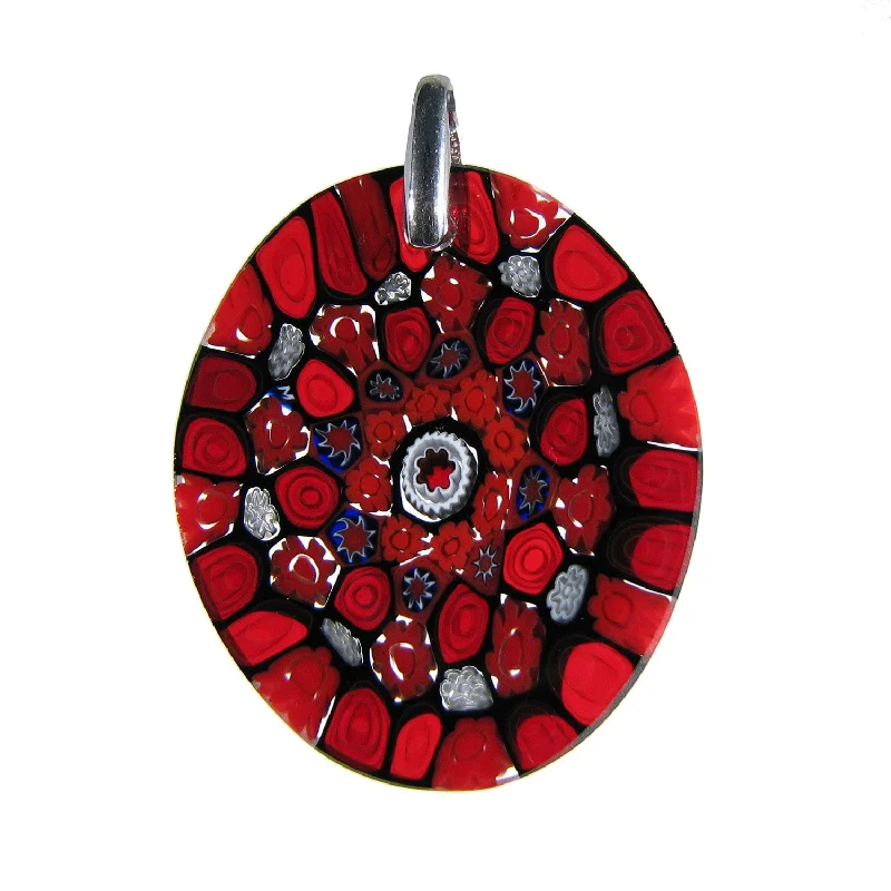 Necklaces and pendants with leaf-shaped designs for an earthy, organic feel-Murrina Millefiori Murano glass oval pendant (25)