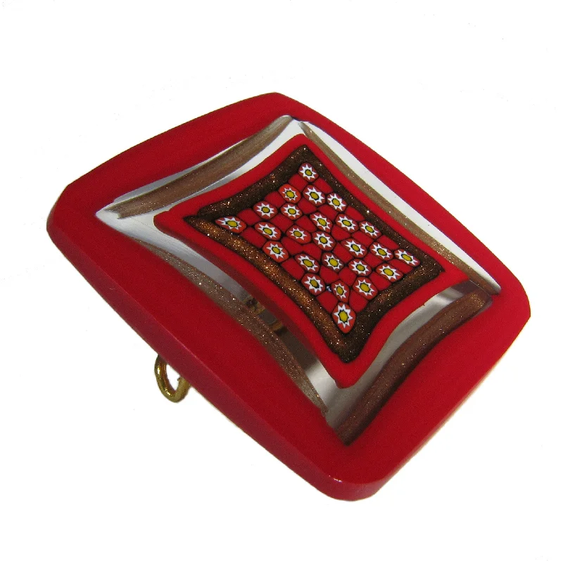 Best necklaces and pendants with matching rings for a coordinated jewelry set-Murrina Scacchiera Murano glass square brooch