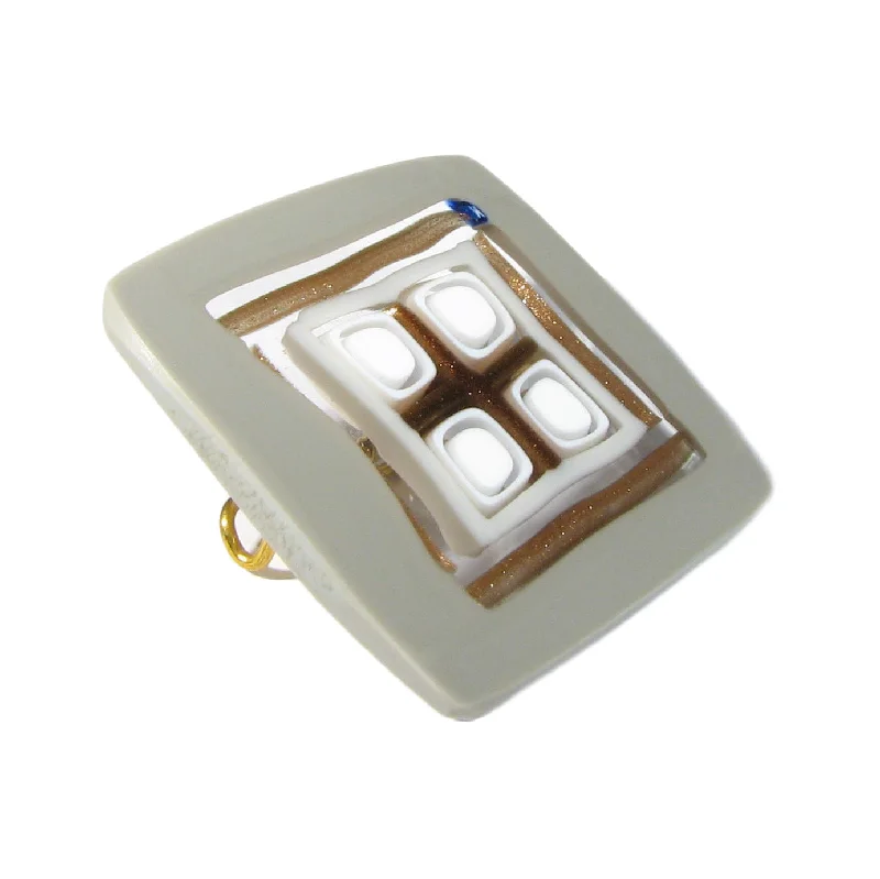 Beautiful necklaces and pendants with geometric shapes for a modern, artistic design-Murrina Scacchiera Quattro Perle Murano glass square brooch