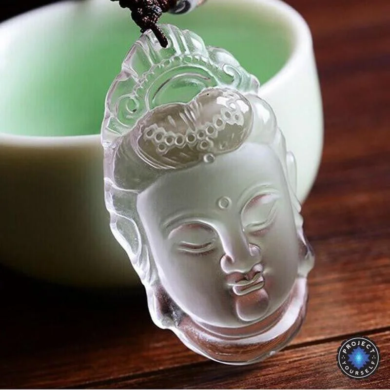 Beautiful necklaces and pendants with natural stones for an earthy, organic vibe-Natural Clear Crystal Carved Guanyin Pendant Necklace