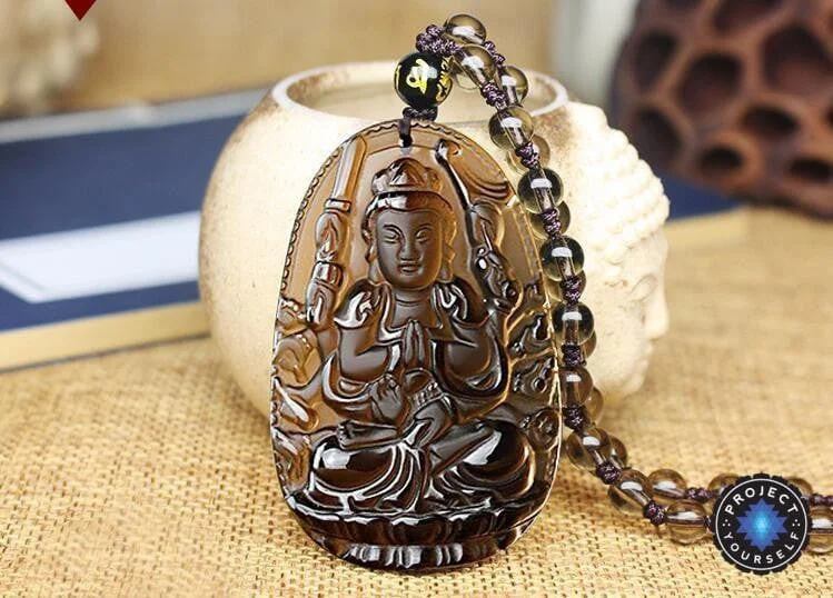 Necklaces and pendants with geometric pendants for a clean, contemporary design-Natural Ice Obsidian 8 Patron Buddha Pendant Necklace