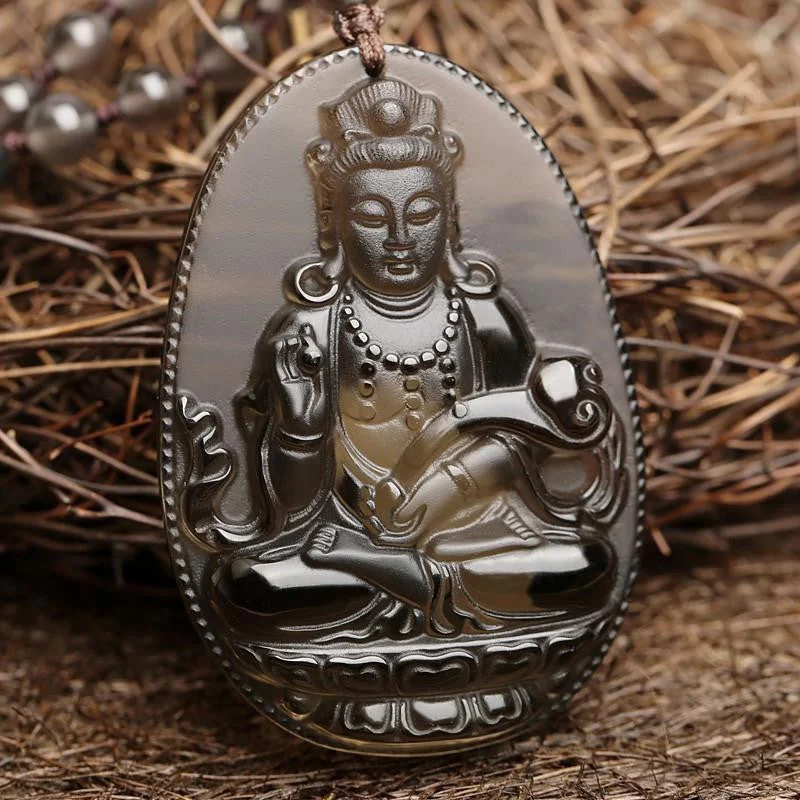 Best necklaces and pendants for everyday wear with minimalist designs-Natural Ice Obsidian Guanyin Pendant Necklace