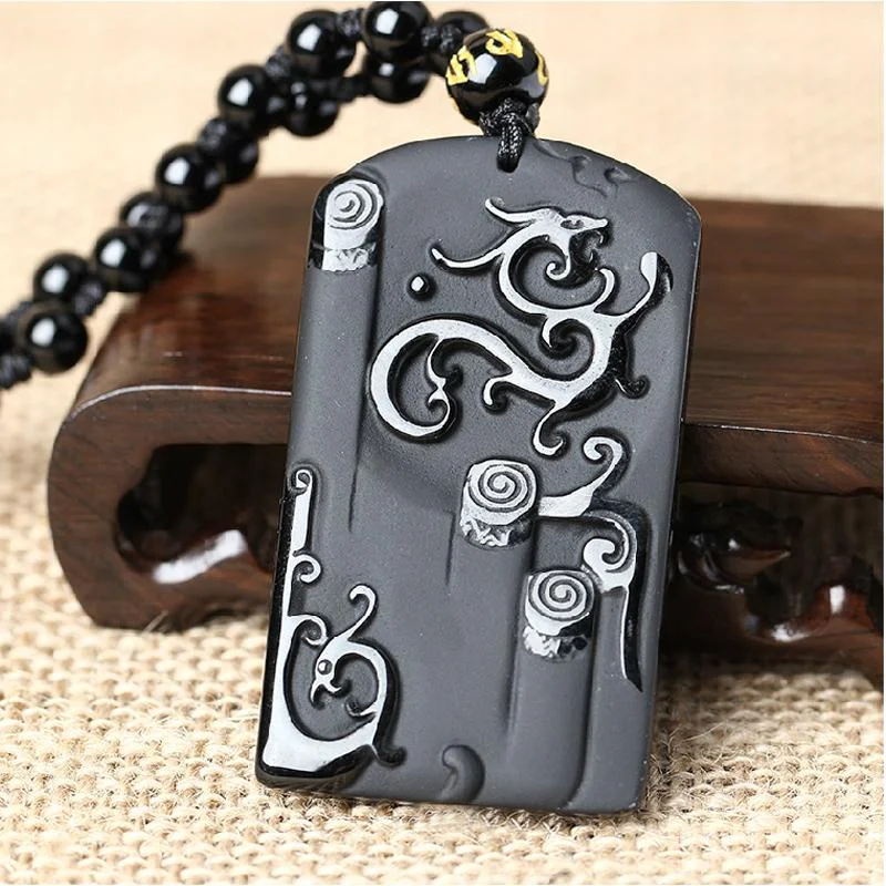 Stunning necklaces and pendants with chakra stones for healing and balance-Natural Matte Black Obsidian Dragon Pendant