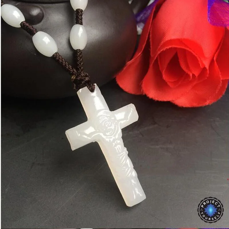 Beautiful necklaces and pendants with geometric shapes for a modern, artistic design-Natural White Jade Cross Pendant Necklace