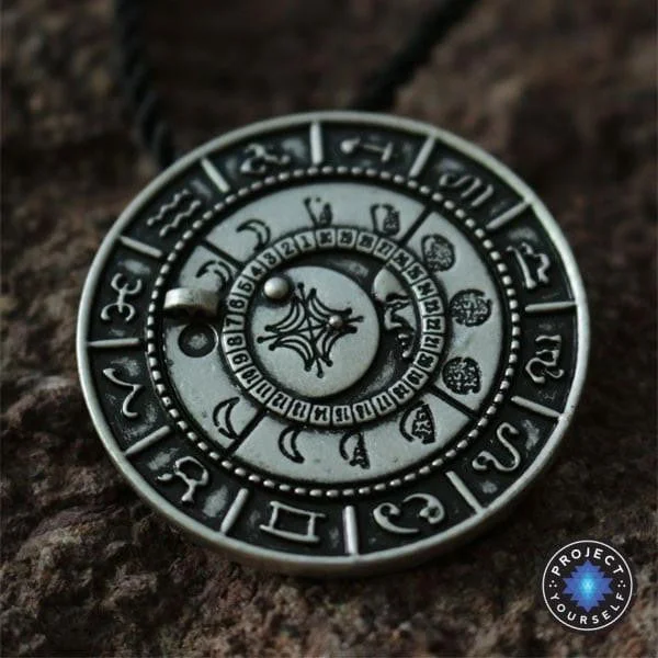 Best necklaces and pendants for weddings with matching designs for bride and groom-Old Moon Phase Zodiac Amulet