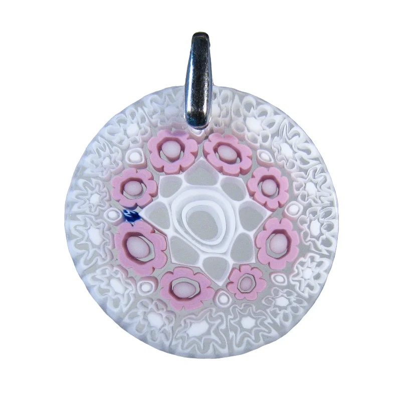 Unique necklaces and pendants with tree of life motifs for nature-inspired elegance-Pink Millefiori Round Pendant (20) ø 27 mm