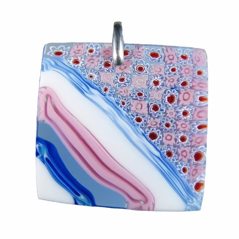 Best necklaces and pendants with opal and gold for a vibrant, luxurious contrast-Pink Murrina "Anni 60 Rigato" Murano glass square pendant