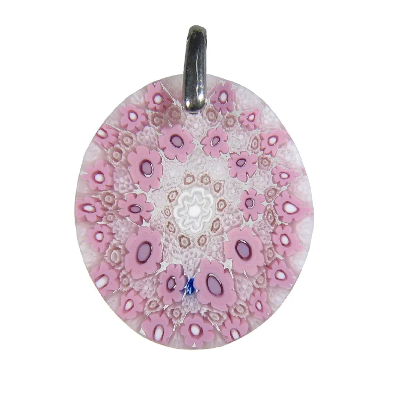 Best necklaces and pendants with seashell designs for a tropical, beachy vibe-Pink Murrina Millefiori Murano glass oval pendant (25)