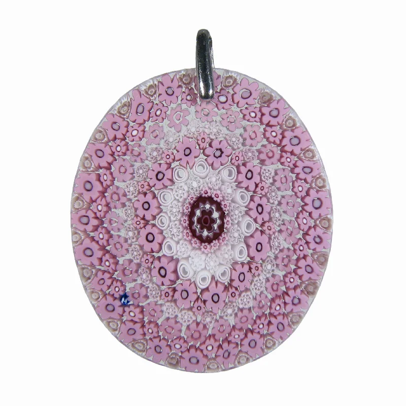 Stunning necklaces and pendants with turquoise and gold for a vibrant, earthy look-Pink Murrina Millefiori Murano glass oval pendant (32)