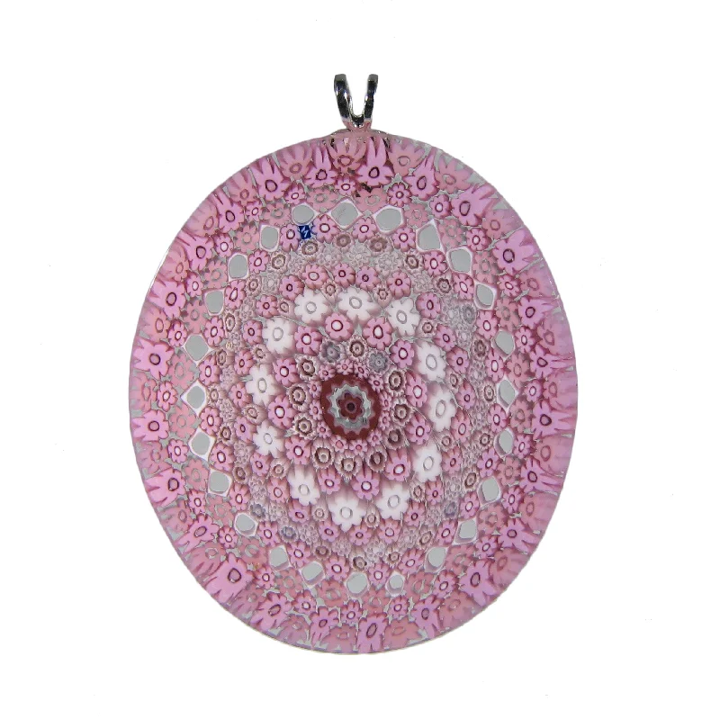 Necklaces and pendants with enamel accents for a colorful, eye-catching appearance-Pink Murrina Millefiori Murano glass oval pendant (42) 40 x 45 mm