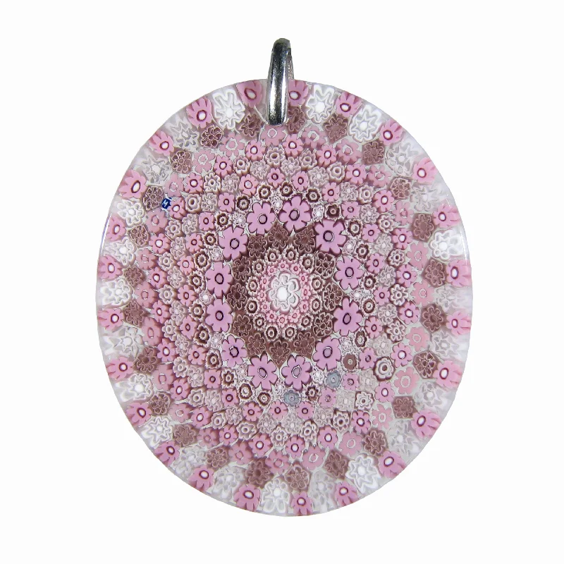 Beautiful necklaces and pendants with geometric shapes for a modern, artistic design-Pink Murrina Millefiori Murano glass oval pendant (50)