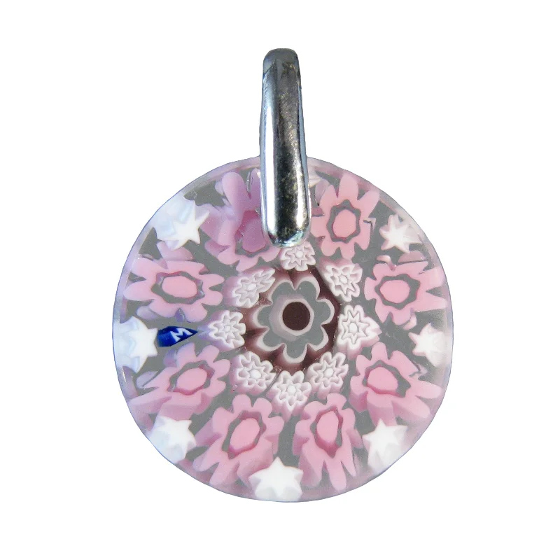 Necklaces and pendants with lotus flower designs for a spiritual, peaceful vibe-Pink Murrina Millefiori Murano glass pendant (15) ⌀ 23 mm