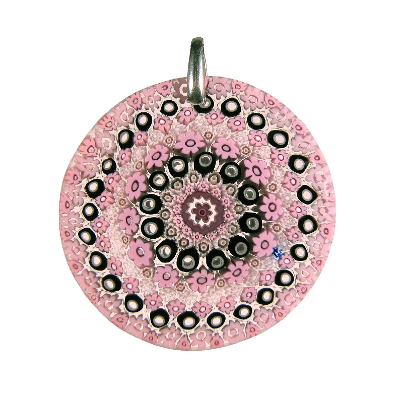 Best necklaces and pendants with personalized coordinates for a special keepsake-Pink Murrina Millefiori Murano glass round pendant (32) ⌀ 40 mm