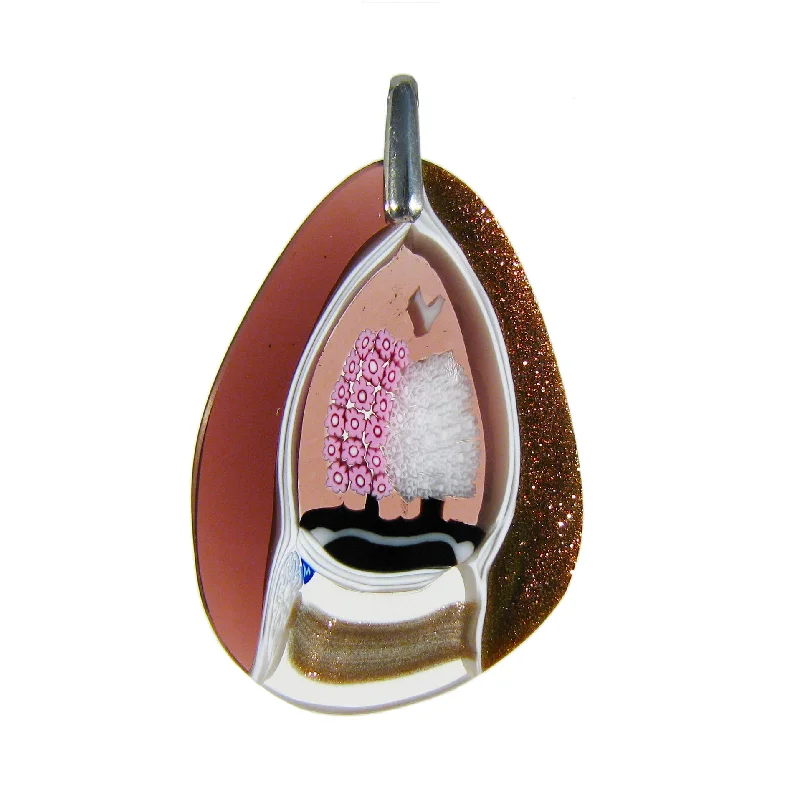 Necklaces and pendants with sun and moon motifs for a celestial-inspired design-Pink Murrina Paesaggio Drop-shaped Murano glass pendant