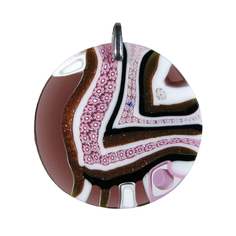 Beautiful necklaces and pendants with diamond halo settings for extra brilliance-Pink Murrina Quadrone Murano glass round pendant