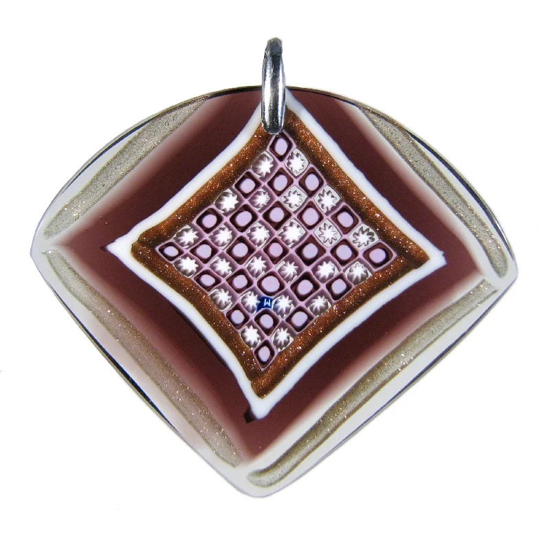 Best necklaces and pendants with glowing moonstone for an ethereal glow-Pink Murrina Scacchiera Murano glass fan-shaped pendant