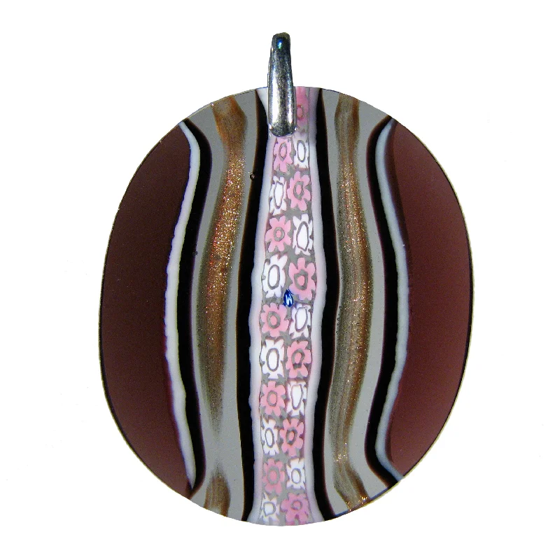 Beautiful necklaces and pendants with natural stones for an earthy, organic vibe-Pink Murrina Scacchiera Murano glass oval pendant