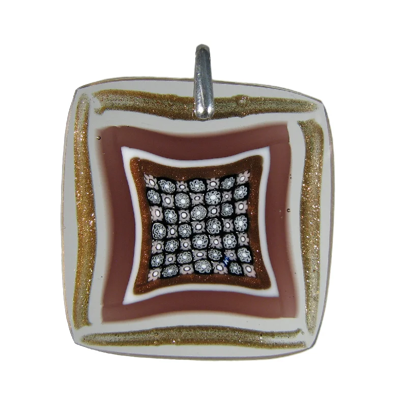 Best necklaces and pendants for weddings with matching designs for bride and groom-Pink Murrina Scacchiera Murano glass square pendant