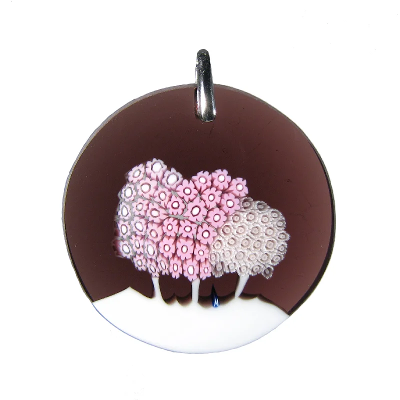 Trendy necklaces and pendants with geometric shapes for a modern aesthetic-Pink Murrina Trees Murano glass round pendant