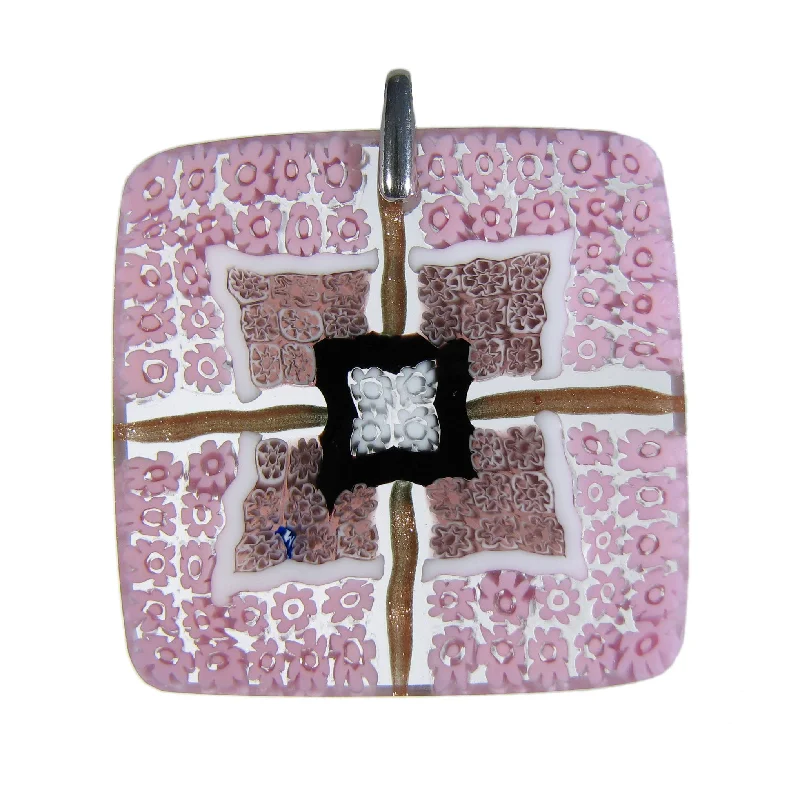 Best necklaces and pendants with heart-shaped designs for a romantic look-Pink Murrina Tria Murano glass square pendant