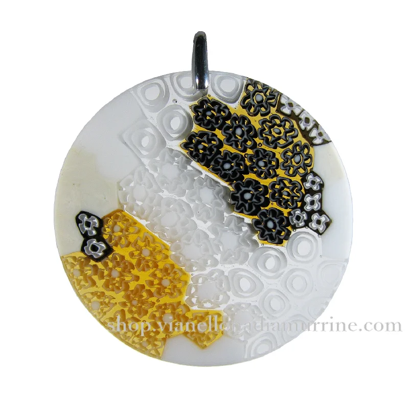 Elegant necklaces and pendants with diamond accents for added sparkle-Random Millefiori Amber Murano glass round pendant ø 50 mm