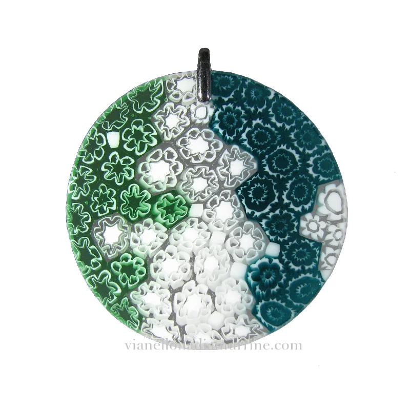 Layered necklaces and pendants for a trendy and fashionable stacked look-Random Millefiori Green Murano glass round pendant ø 49 mm