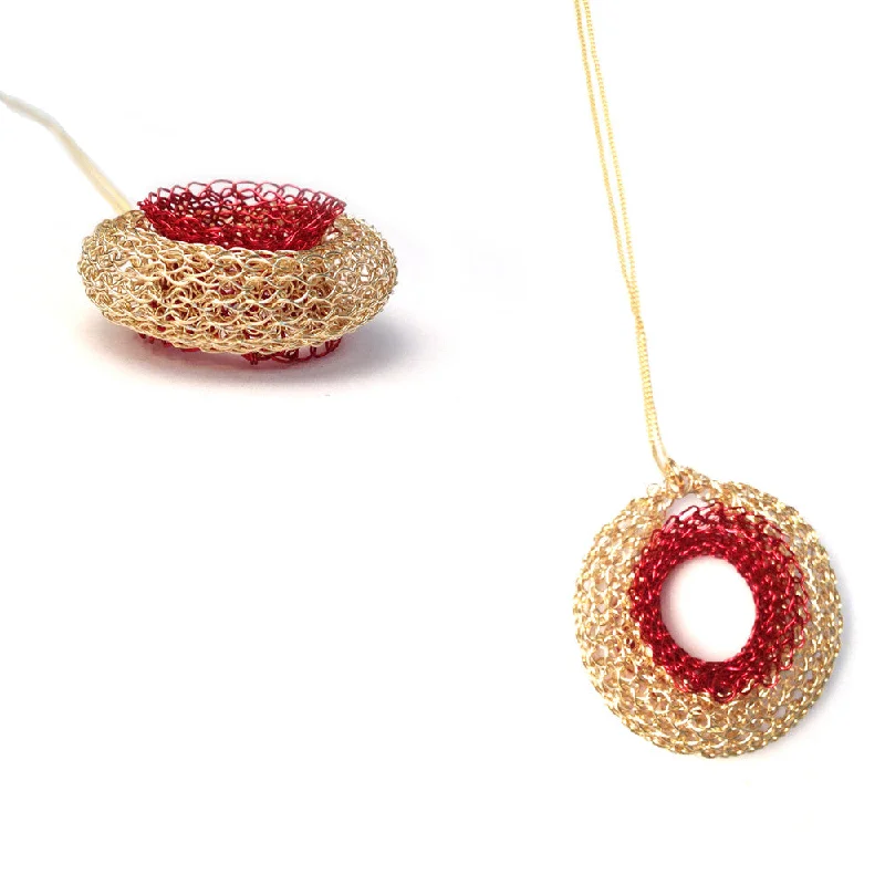 Elegant necklaces and pendants with infinity symbols for timeless designs-Red Dot Pendant Necklace , Gold and Red Pendant , Wire Crochet Jewelry