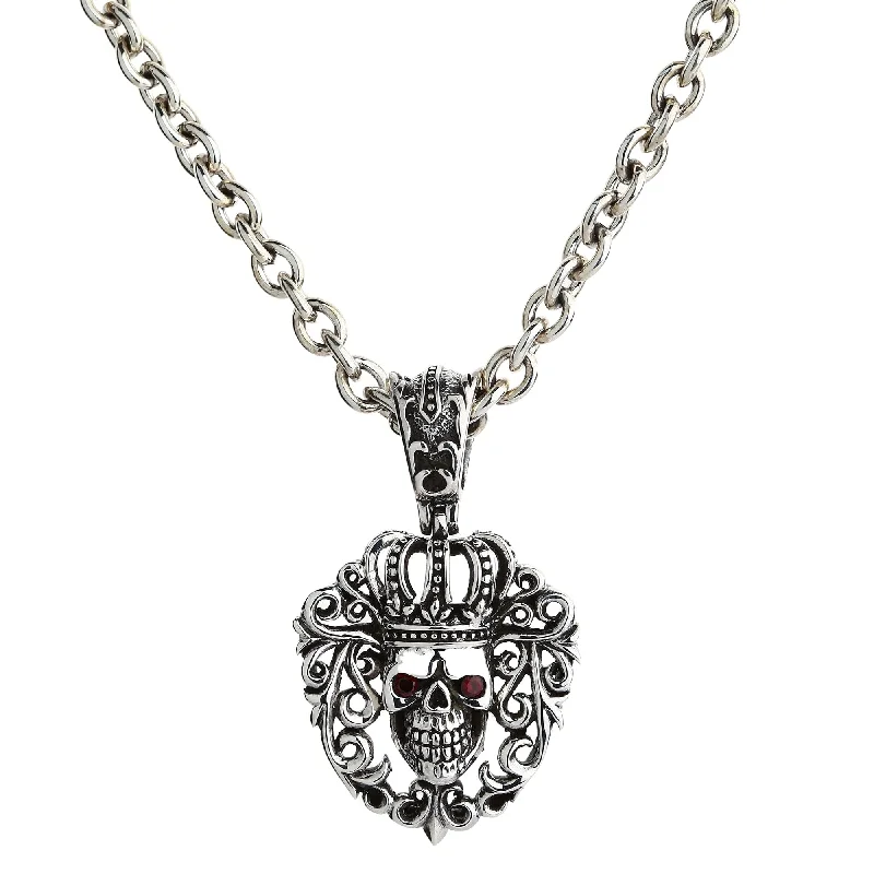 Stunning necklaces and pendants with amethyst gemstones for a calming effect-Red Eyes Queen Crown Skull Sterling Silver Gothic Pendant