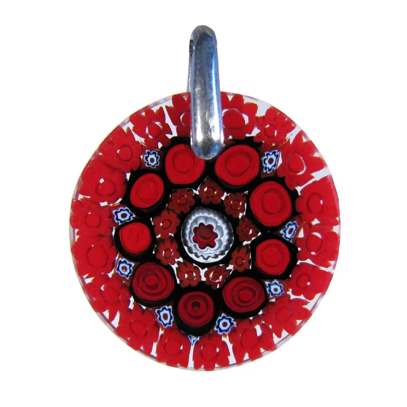 Stunning necklaces and pendants with aquamarine stones for a serene effect-Red Millefiori Round Pendant (20) ø 22 mm