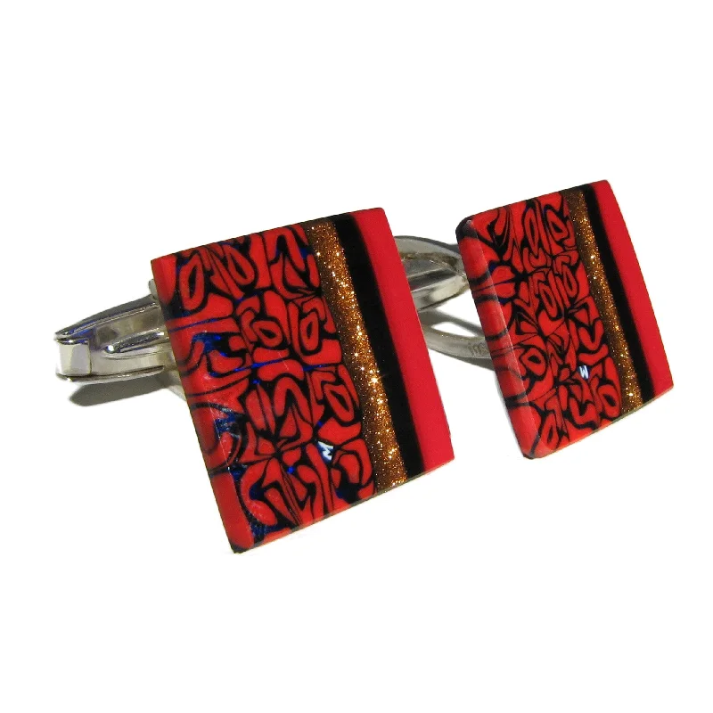 Unique necklaces and pendants with tree of life motifs for nature-inspired elegance-Red Murano glass cufflinks Anni 60 Fascia Alta set in 925 silver