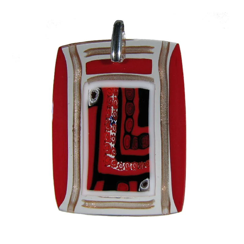 Stunning necklaces and pendants with amethyst gemstones for a calming effect-Red Murrina "Finestra" Murano glass rectangular pendant