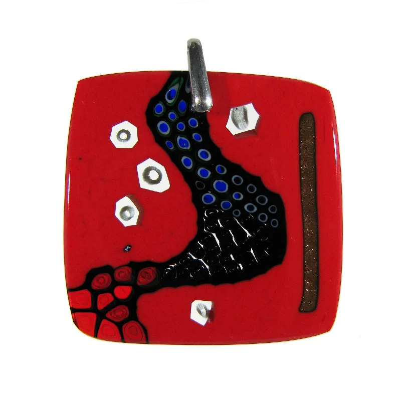 Beautiful necklaces and pendants with layered chains for a fashionable, chic look-Red Murrina "Klimt" Murano glass square pendant