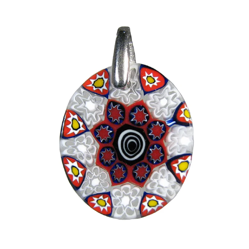 Necklaces and pendants with custom engravings for a personal, meaningful gift-Red Murrina Millefiori Murano glass oval pendant (15)