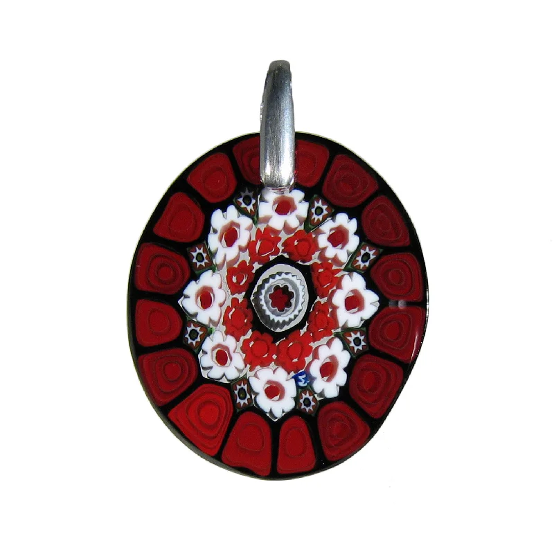 Best necklaces and pendants with statement designs for a fashionable accessory-Red Murrina Millefiori Murano glass oval pendant (20)