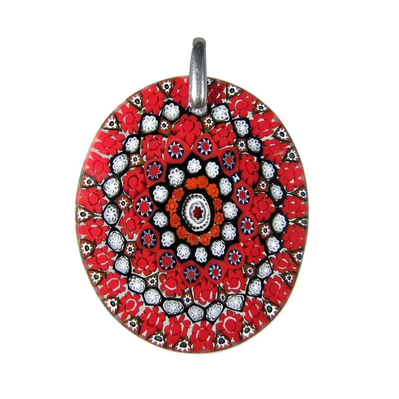 Best necklaces and pendants with minimalist pendants for a sleek, understated look-Red Murrina Millefiori Murano glass oval pendant (27) 33 x 40 mm