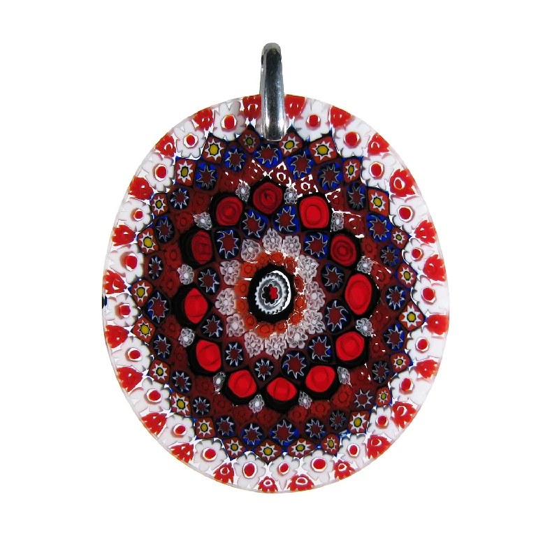 Necklaces and pendants with lock and key designs for a symbolic gesture-Red Murrina Millefiori Murano glass oval pendant (32)