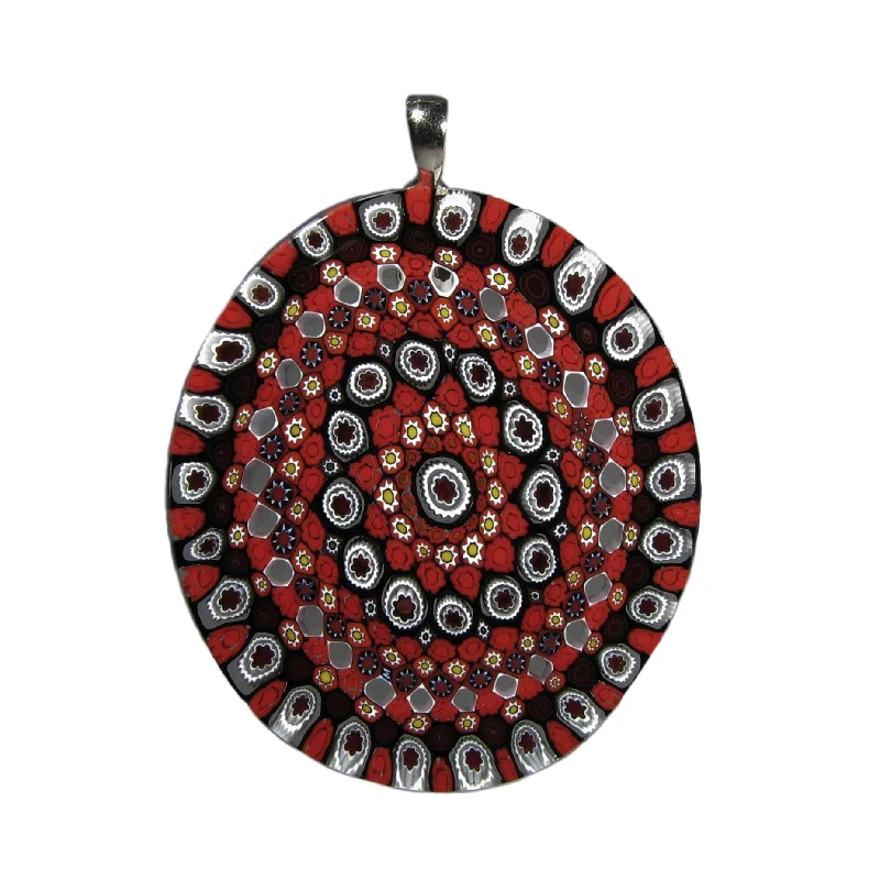 Stunning necklaces and pendants with jade gemstones for a calming green hue-Red Murrina Millefiori Murano glass oval pendant (42) 40 x 45 mm