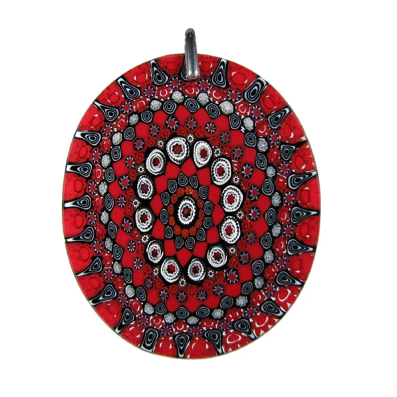 Beautiful necklaces and pendants with tree branch motifs for a nature-inspired design-Red Murrina Millefiori Murano glass oval pendant (50)