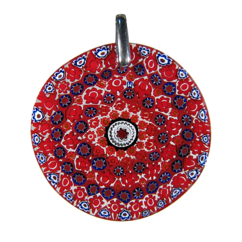 Best necklaces and pendants with art deco elements for a vintage, glamorous design-Red Murrina Millefiori Murano glass round pendant (27) ⌀ 37 mm